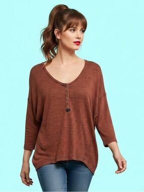 We The Free Free People Beach Haven Henley Top Rusty Red Orange Oversized XS